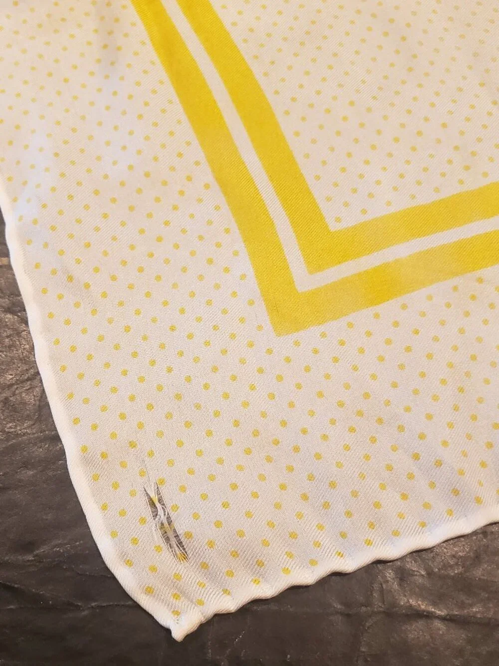 Echo Vintage Yellow Cream Polka Dot Silk Feel Square Scarf 26x26